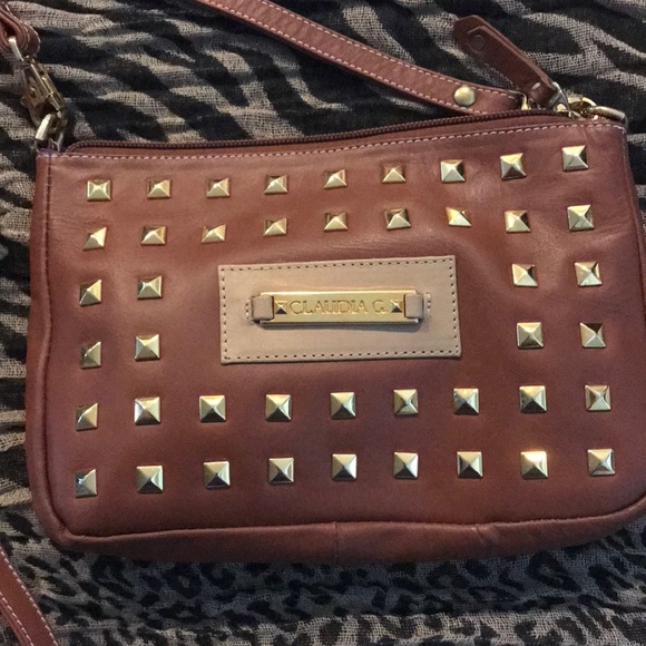 Claudia G brown, leather crossbody w/ gold accents - Picture 1 of 5